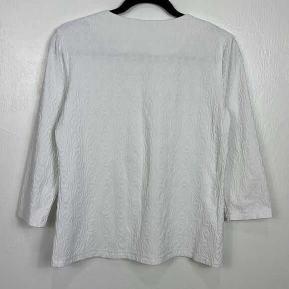 J. McLaughlin 3/4 Sleeve Notch Neck White Textured Top Size M - Picture 3 of 9